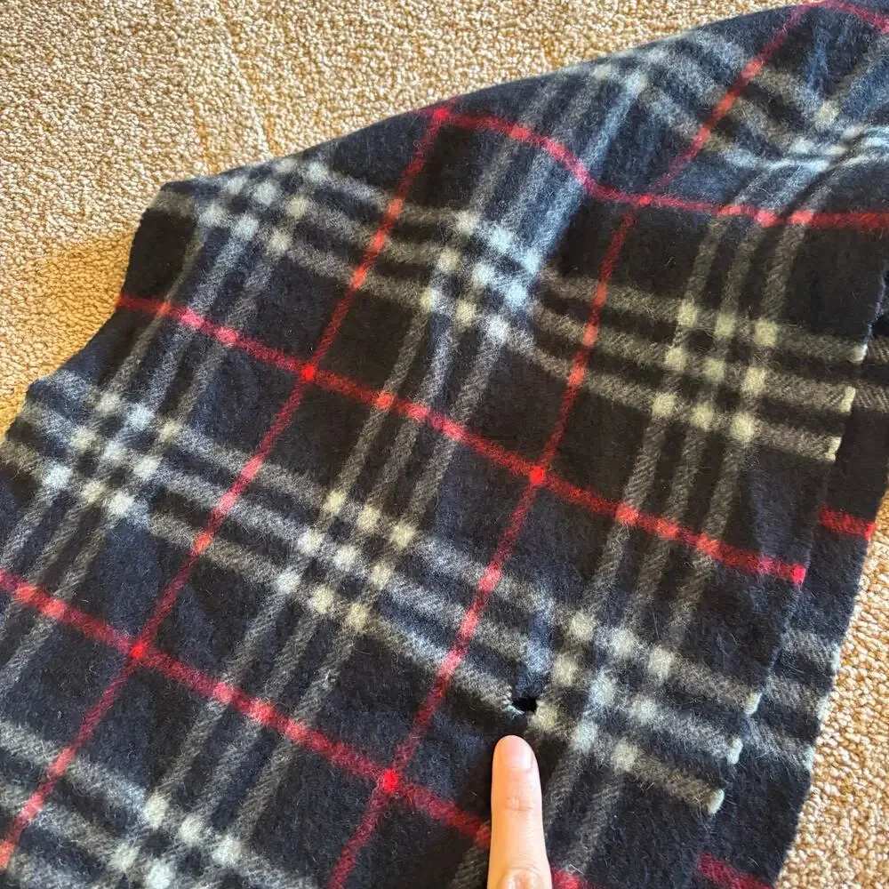 FLAWED Burberry 100% Cashmere Scarf Plaid Blue Red Black Vintage Made in England